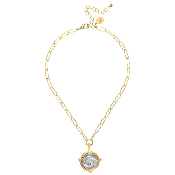 Susan Shaw 3924 Paperclip Chain Necklace with Buffalo Nickel