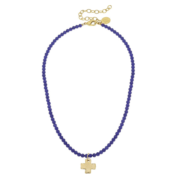 Susan Shaw 3342 Beaded Dainty Necklace with Cross