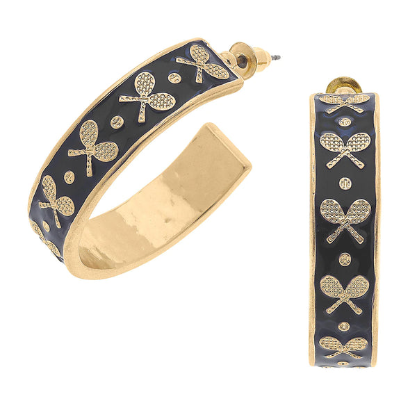 Briar Tennis Raquet Enamel Hoop Earrings