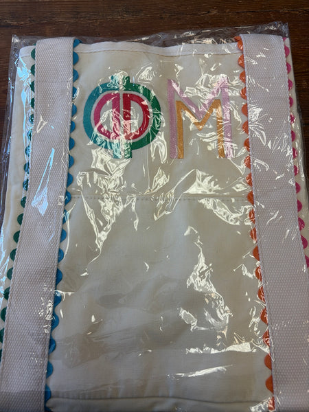 Scalloped Embroidered Tote Bag- Phi Mu
