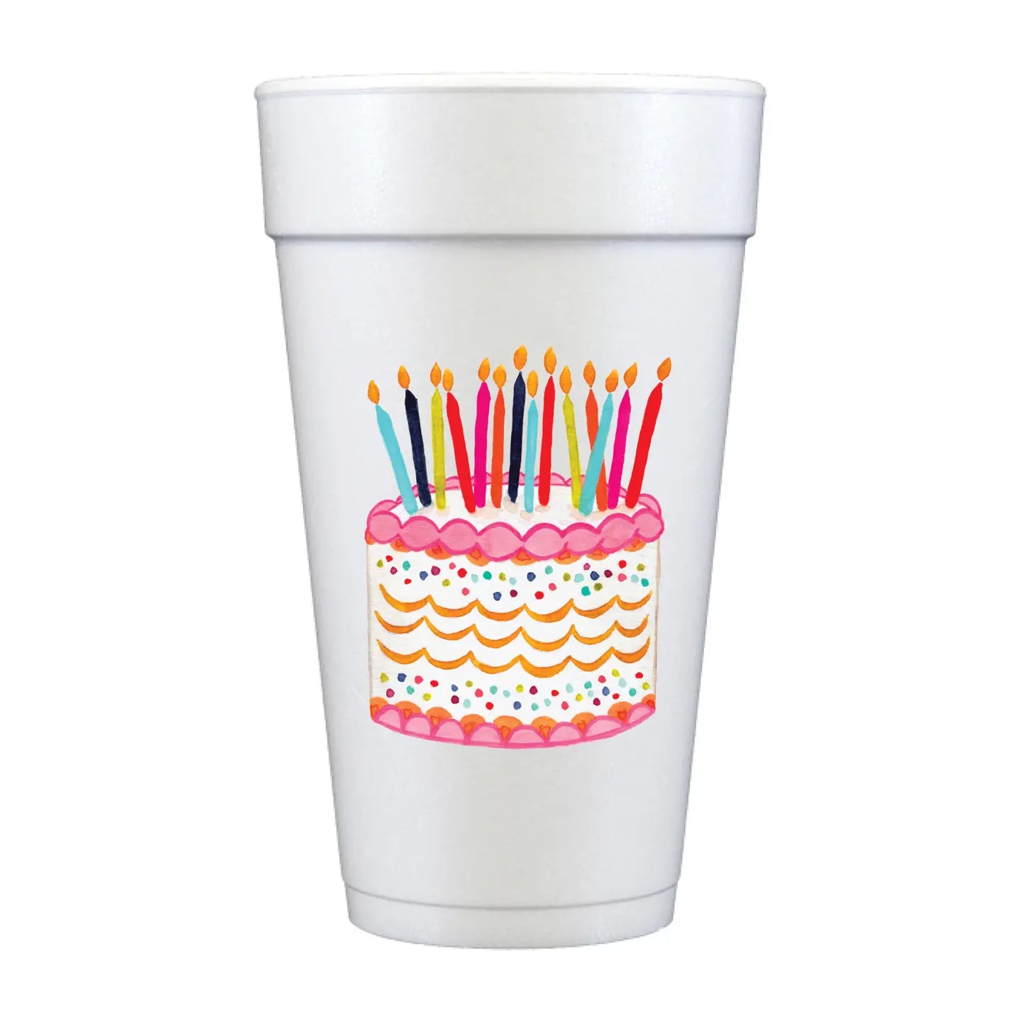 Birthday Cake Watercolor White Styrofoam cups