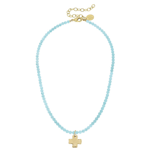 Susan Shaw 3342 Beaded Dainty Necklace with Cross