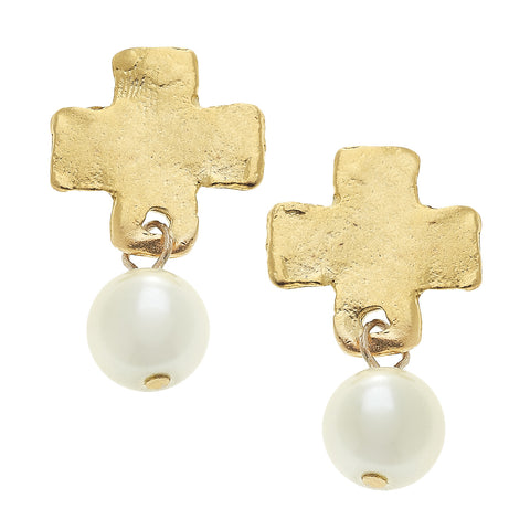 Susan Shaw 1731 Coin Pearl & Cross Drop Earring