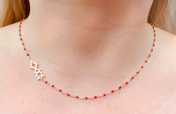 Side Set Enamel Bead Necklace- Alpha Chi Omega