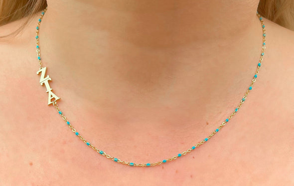 Side Set Enamel Bead Necklace- Zeta Tau Alpha