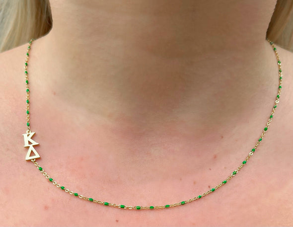Side Set Enamel Bead Necklace- Kappa Delta