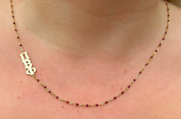 Side Set Enamel Bead Necklace- Pi Beta Phi