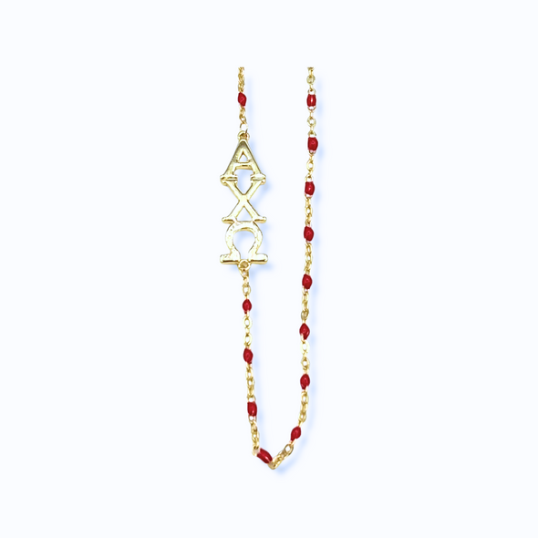 Side Set Enamel Bead Necklace- Alpha Chi Omega