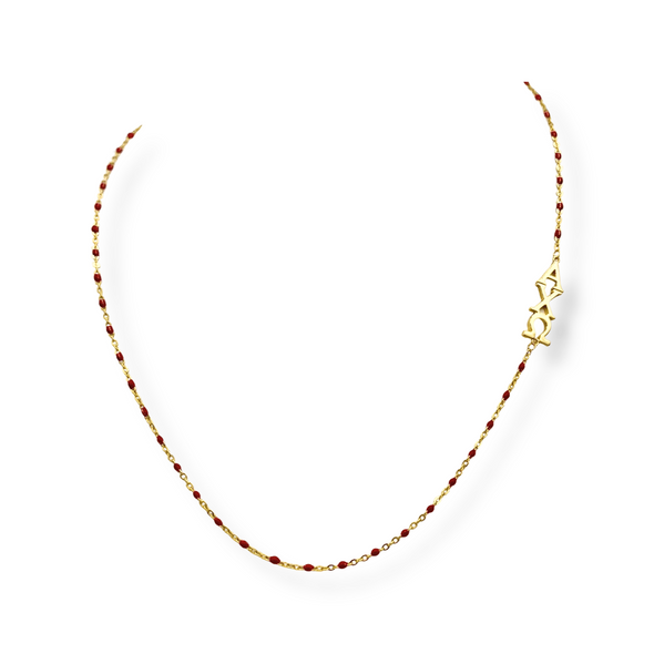 Side Set Enamel Bead Necklace- Alpha Chi Omega