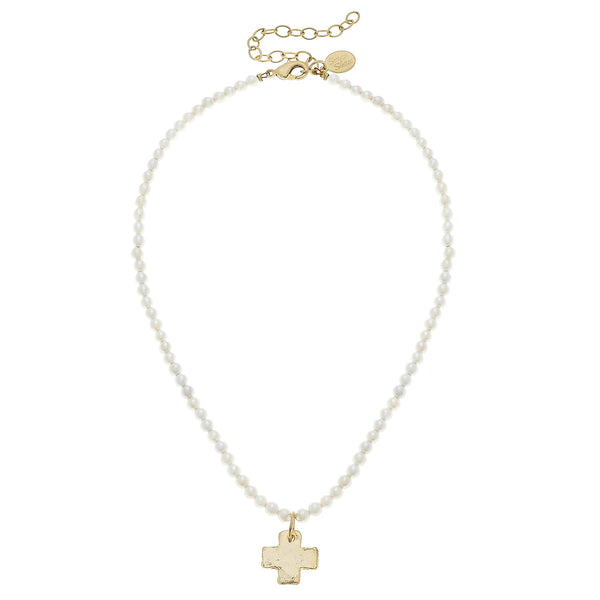 Susan Shaw 3342 Beaded Dainty Necklace with Cross