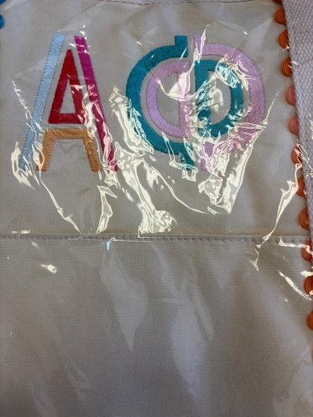 Scalloped Embroidered Tote Bag- Alpha Phi