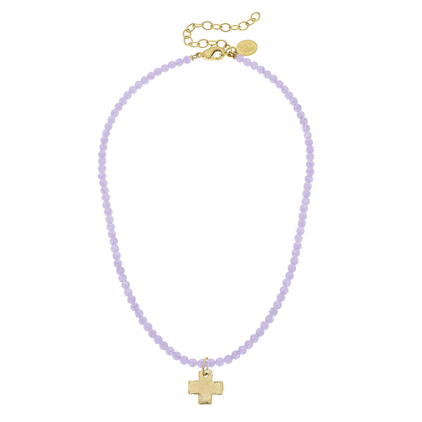 Susan Shaw 3342 Beaded Dainty Necklace with Cross