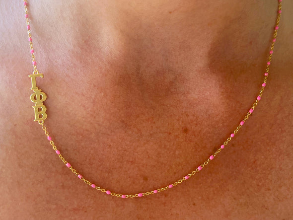 Side Set Enamel Bead Necklace- Gamma Phi Beta