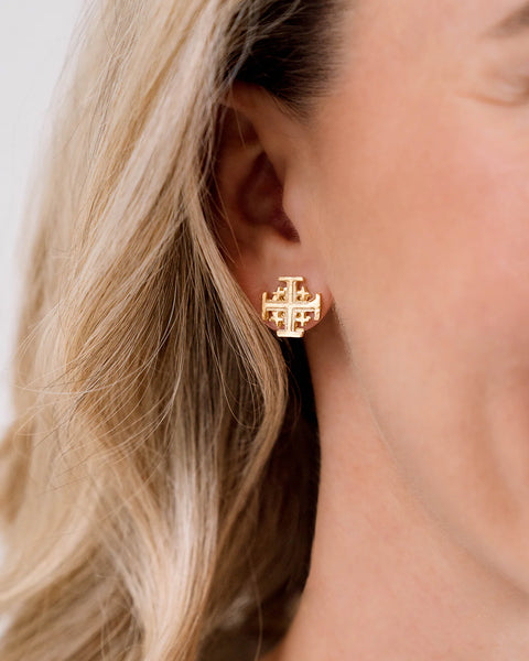 Susan Shaw 1756 Gold Petite Jerusalem Cross Earring
