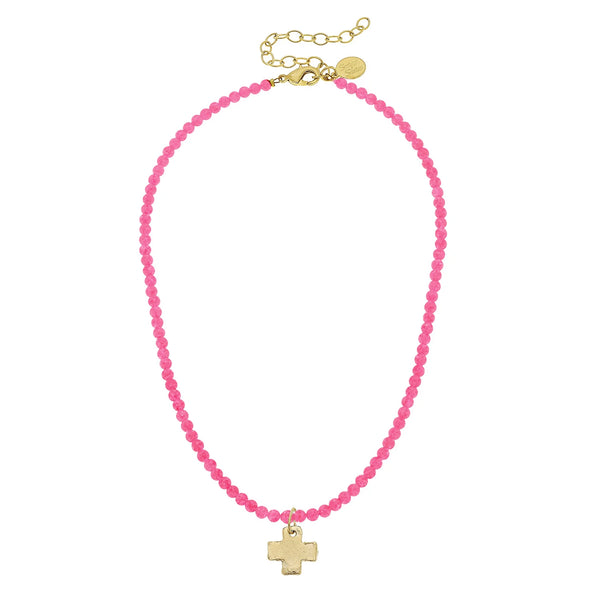 Susan Shaw 3342 Beaded Dainty Necklace with Cross
