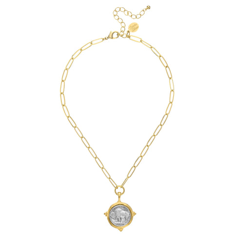 Susan Shaw 3924 Paperclip Chain Necklace with Buffalo Nickel