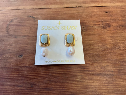Susan Shaw 1224 Amazonite and Pearl Earring