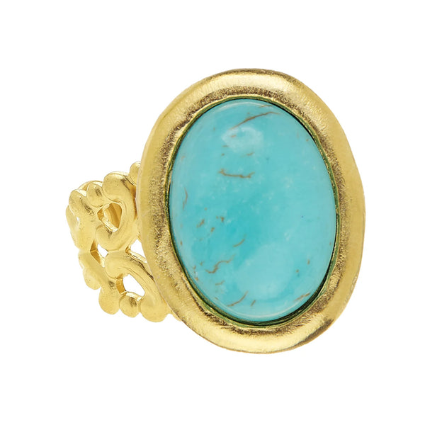 Susan Shaw 9180 Gold & Turquoise Caroline Oval Ring