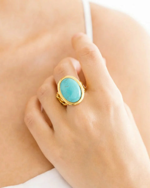 Susan Shaw 9180 Gold & Turquoise Caroline Oval Ring