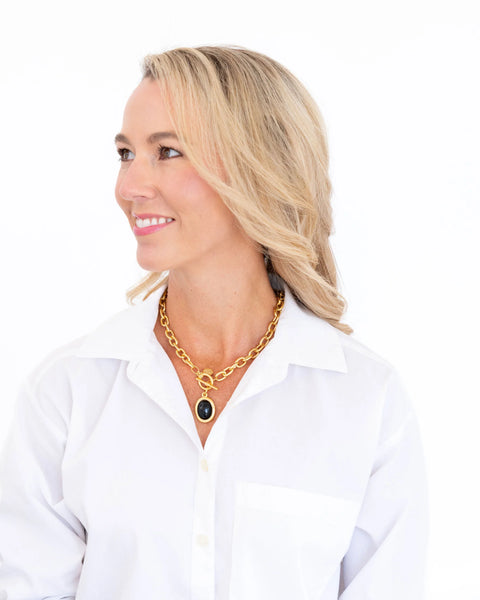 Susan Shaw 3180 Oval and Black Onyx Toggle Necklace