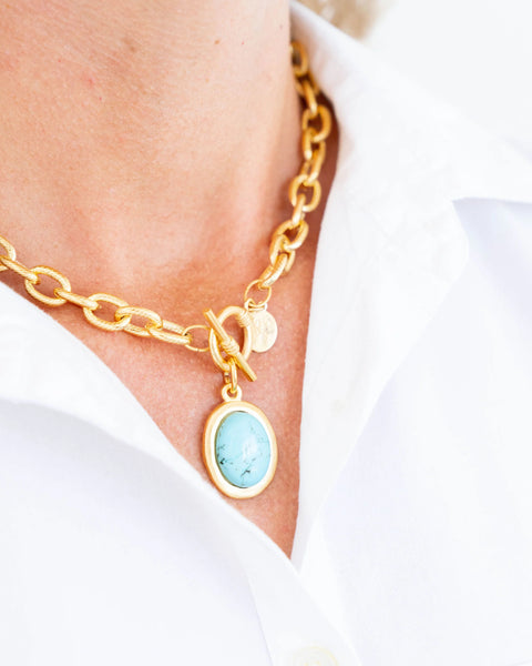 Susan Shaw 3180 Oval and Turquoise Toggle Necklace