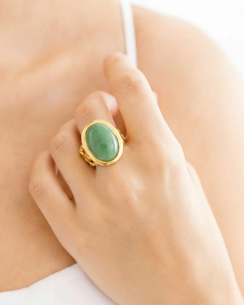 Susan Shaw 9180 Gold & Jade Caroline Oval Ring