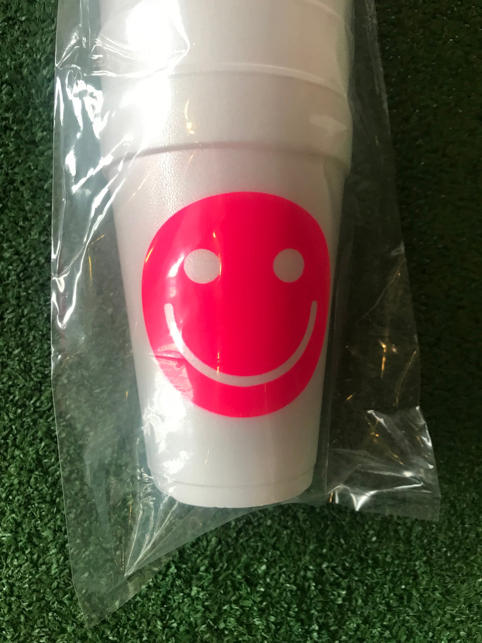 Styrofoam Cups - Smiley Face in Neon Pink