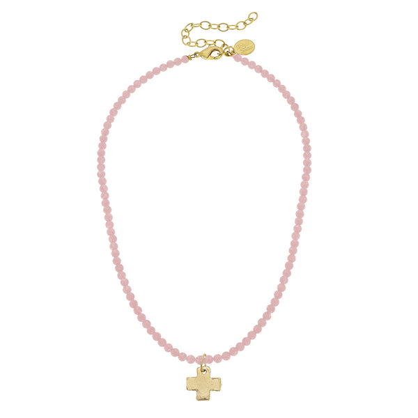 Susan Shaw 3342 Beaded Dainty Necklace with Cross
