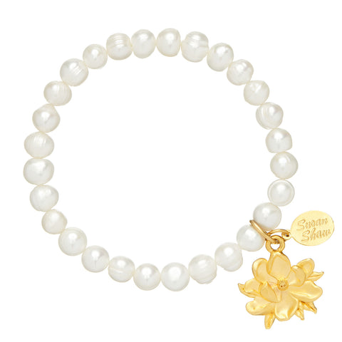 Susan Shaw 2689 Pearl Stretch Bracelet with Magnolia Flower