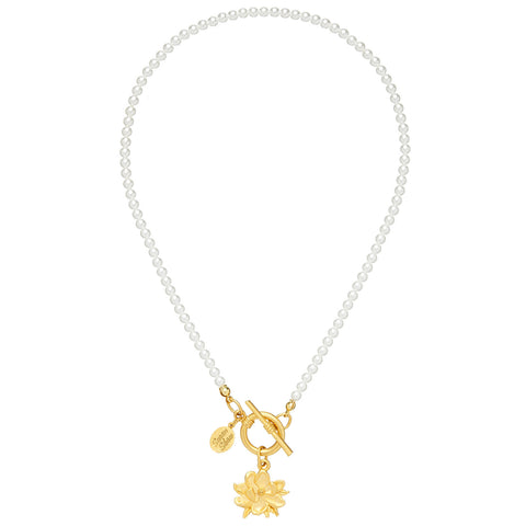 Susan Shaw 3689 Magnolia Flower & Pearl Toggle Necklace