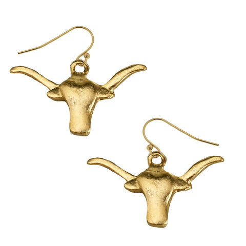 Susan Shaw 1013 Gold Longhorn Wire Earring