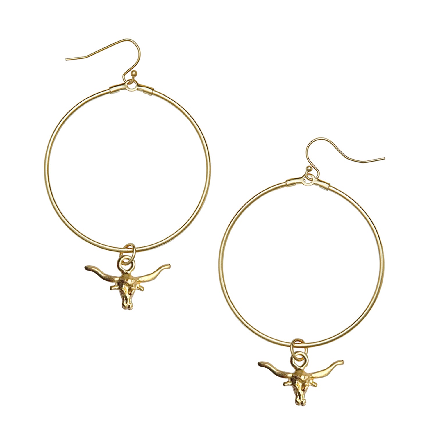 Susan Shaw 1035 Gold Longhorn on Wire Hoop Earring