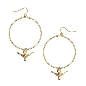 Susan Shaw 1035 Gold Longhorn on Wire Hoop Earring