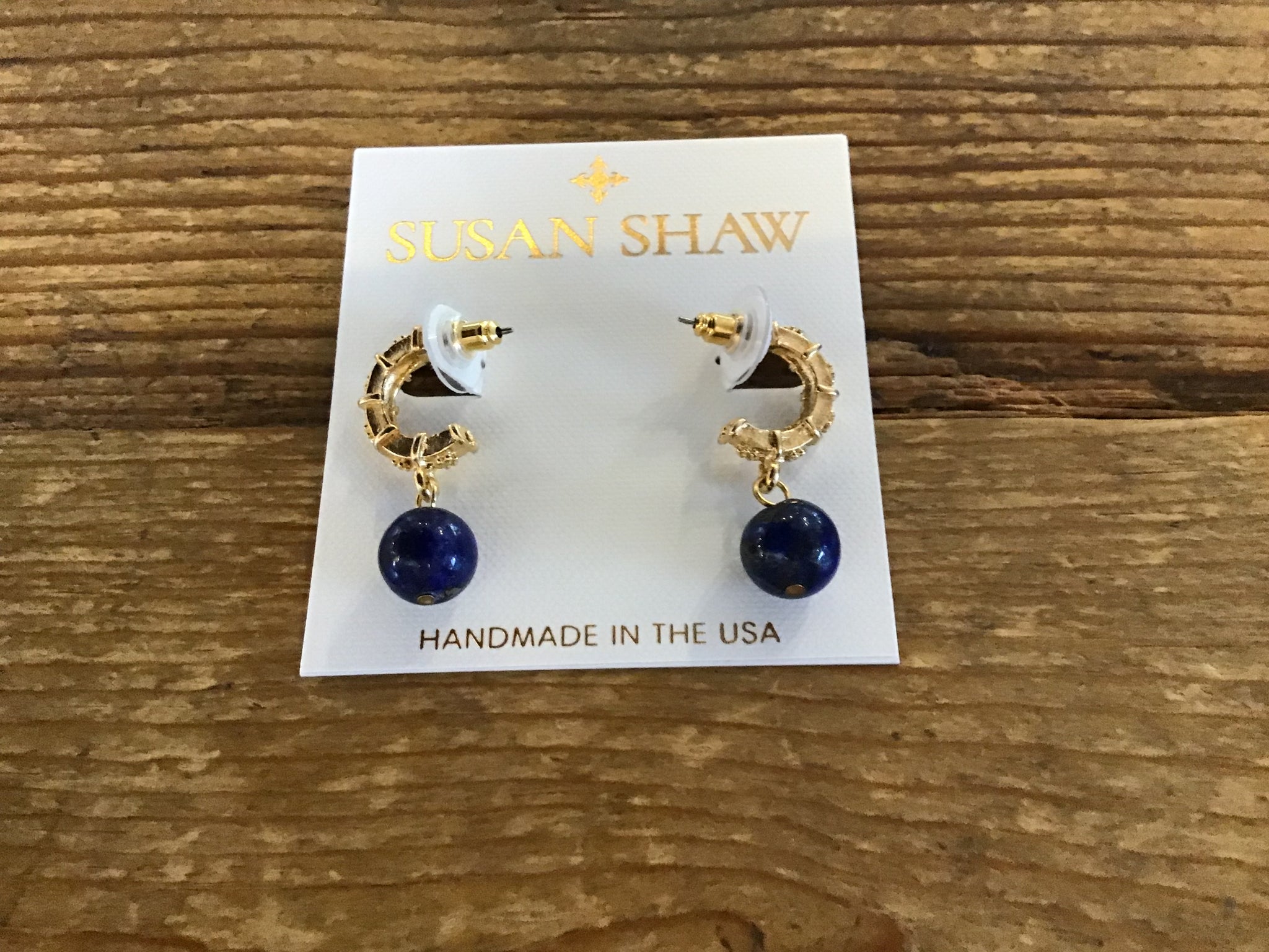 Susan Shaw 1095 Blue Lapis Carolina Hoop Earrings