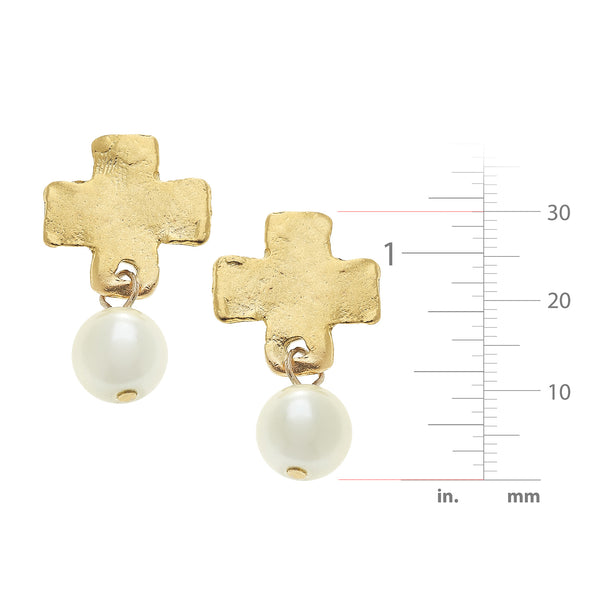 Susan Shaw 1731 Coin Pearl & Cross Drop Earring