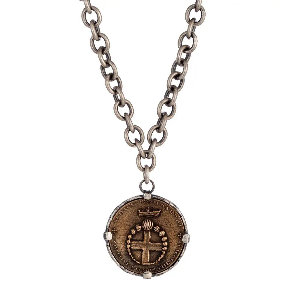 BOLD STERLING & BRONZE FORTUNE COIN NECKLACE