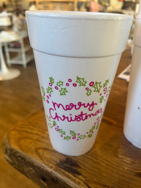 Holiday Wreath Styrofoam Cups