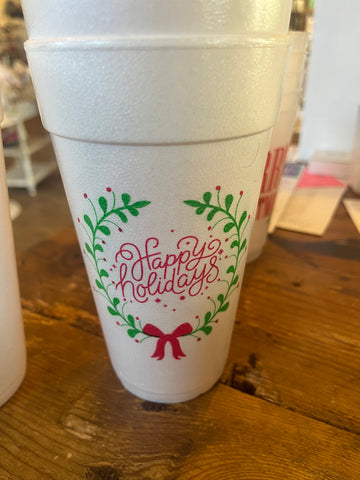 Holiday Wreath Styrofoam Cups