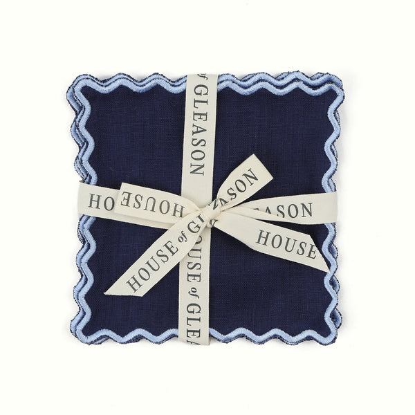 Square Linen Cocktail Napkins- Navy