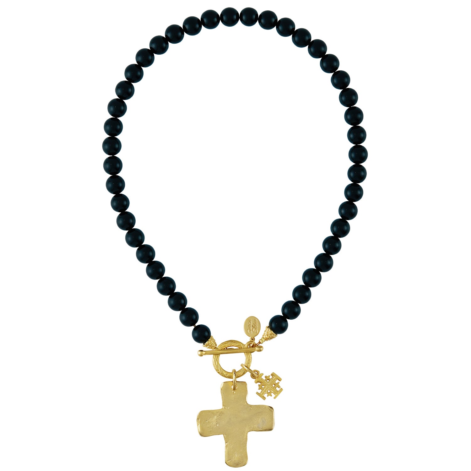 Susan Shaw 3212 Onyx Necklace with Gold Cross