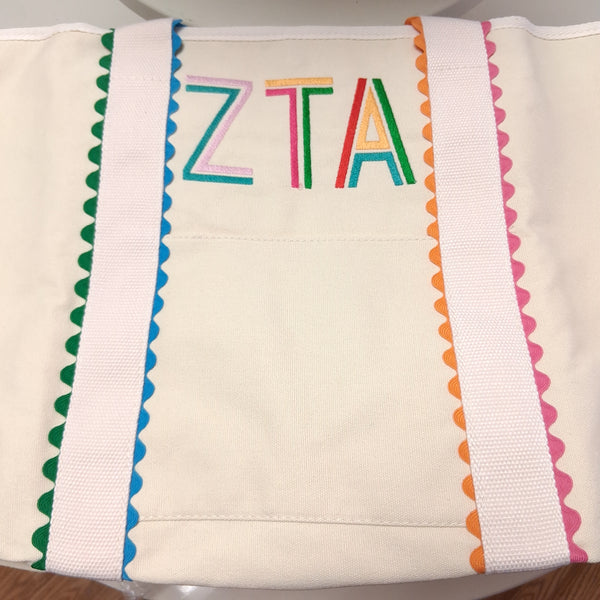 Scalloped Embroidered Tote Bag- Zeta Tau Alpha
