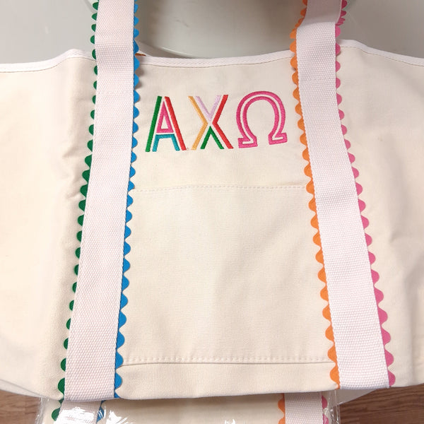 Scalloped Embroidered Tote Bag- Alpha Chi Omega