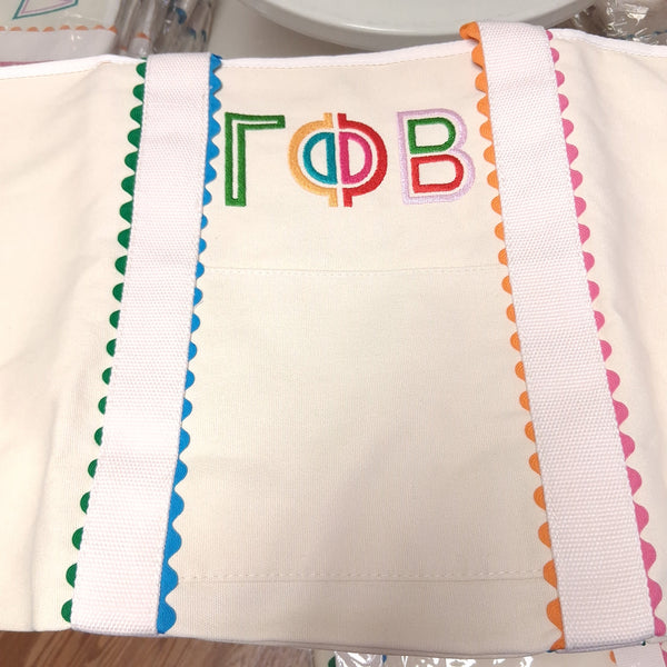 Scalloped Embroidered Tote Bag- Gamma Phi Beta