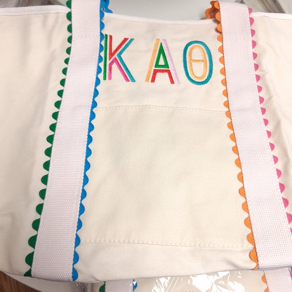 Scalloped Embroidered Tote Bag- Kappa Alpha Theta