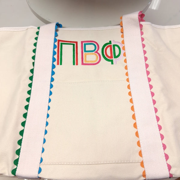 Scalloped Embroidered Tote Bag- Pi Beta Phi