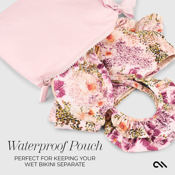 Waterproof Zip Pouch- Ballet Pink Bow
