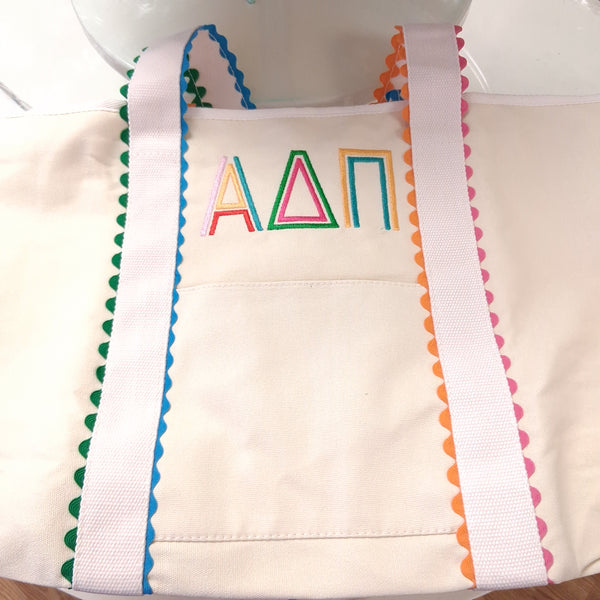 Scalloped Embroidered Tote Bag- Alpha Delta Pi