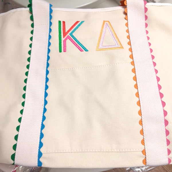 Scalloped Embroidered Tote Bag- Kappa Delta