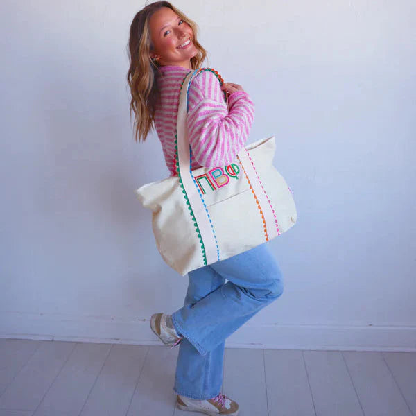 Scalloped Embroidered Tote Bag- Pi Beta Phi