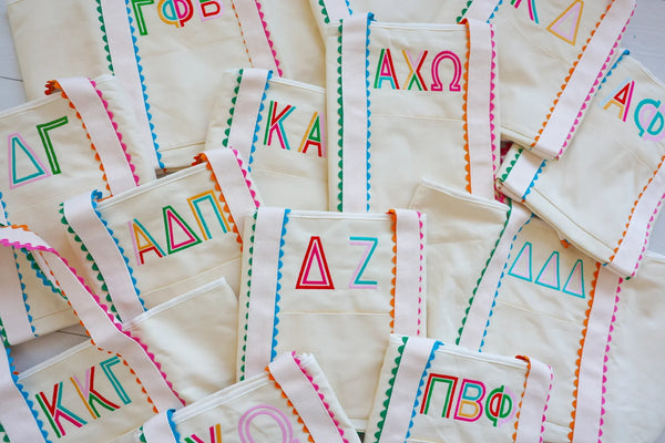 Scalloped Embroidered Tote Bag- Pi Beta Phi